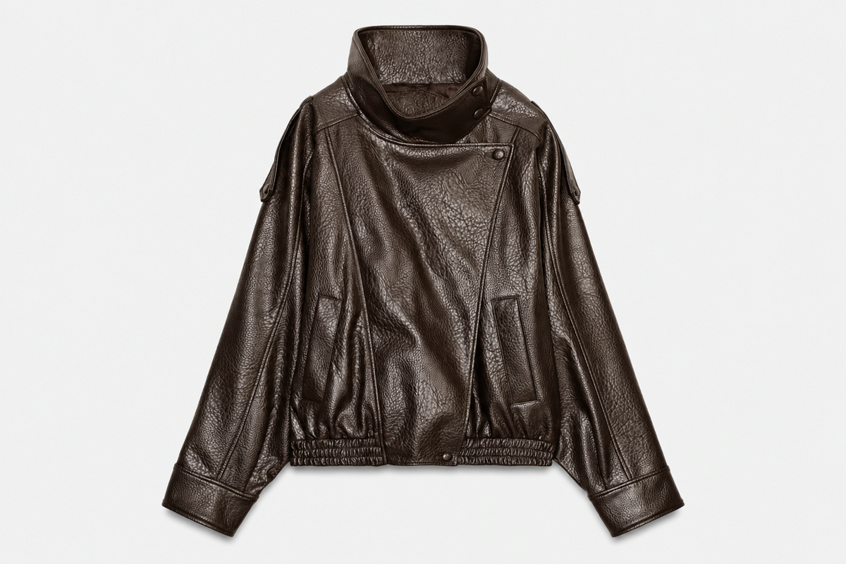 Virale Lederjacke mit Stehkragen