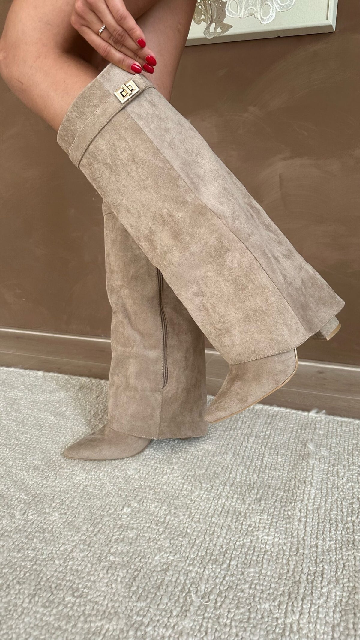 Jess Boots Taupe Suedine