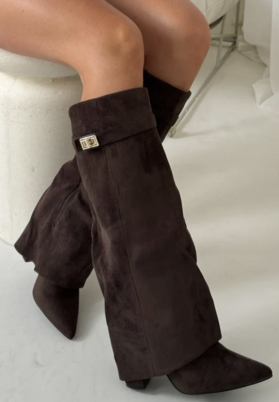Jess Boots Brown Suedine