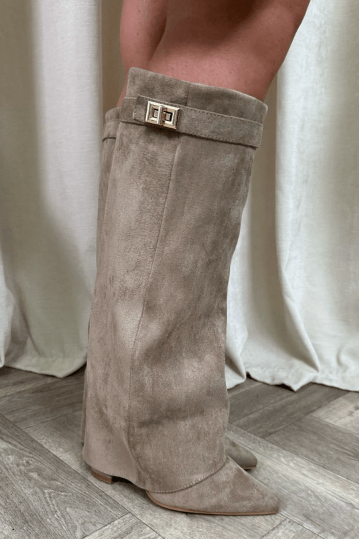 Jess Boots Taupe Suedine