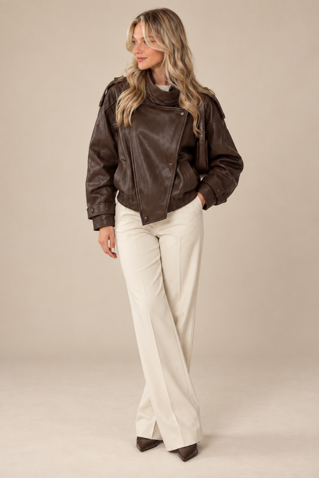 Virale Lederjacke mit Stehkragen