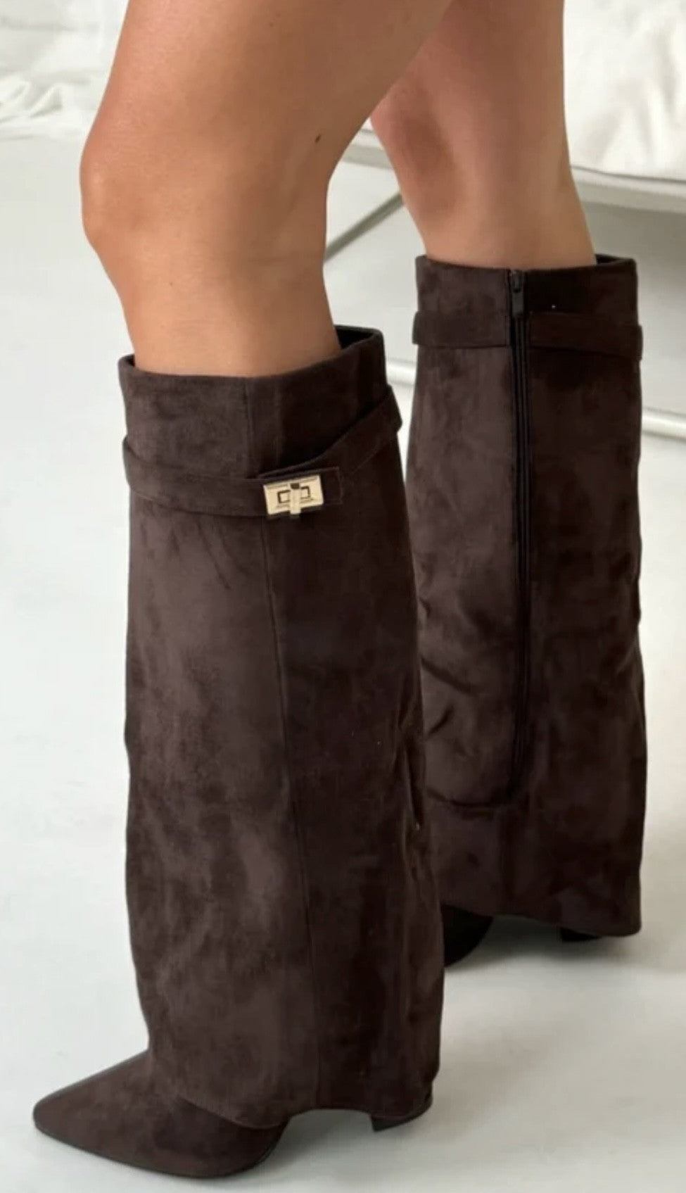 Jess Boots Brown Suedine